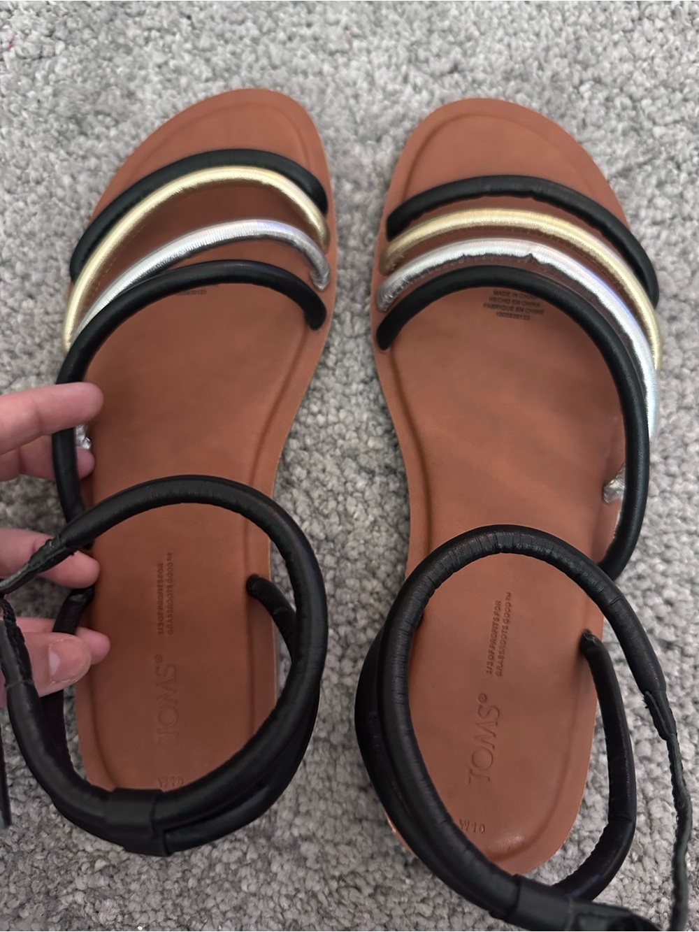 Toms Strappy Sandals with Black, Gold & Silver Accents